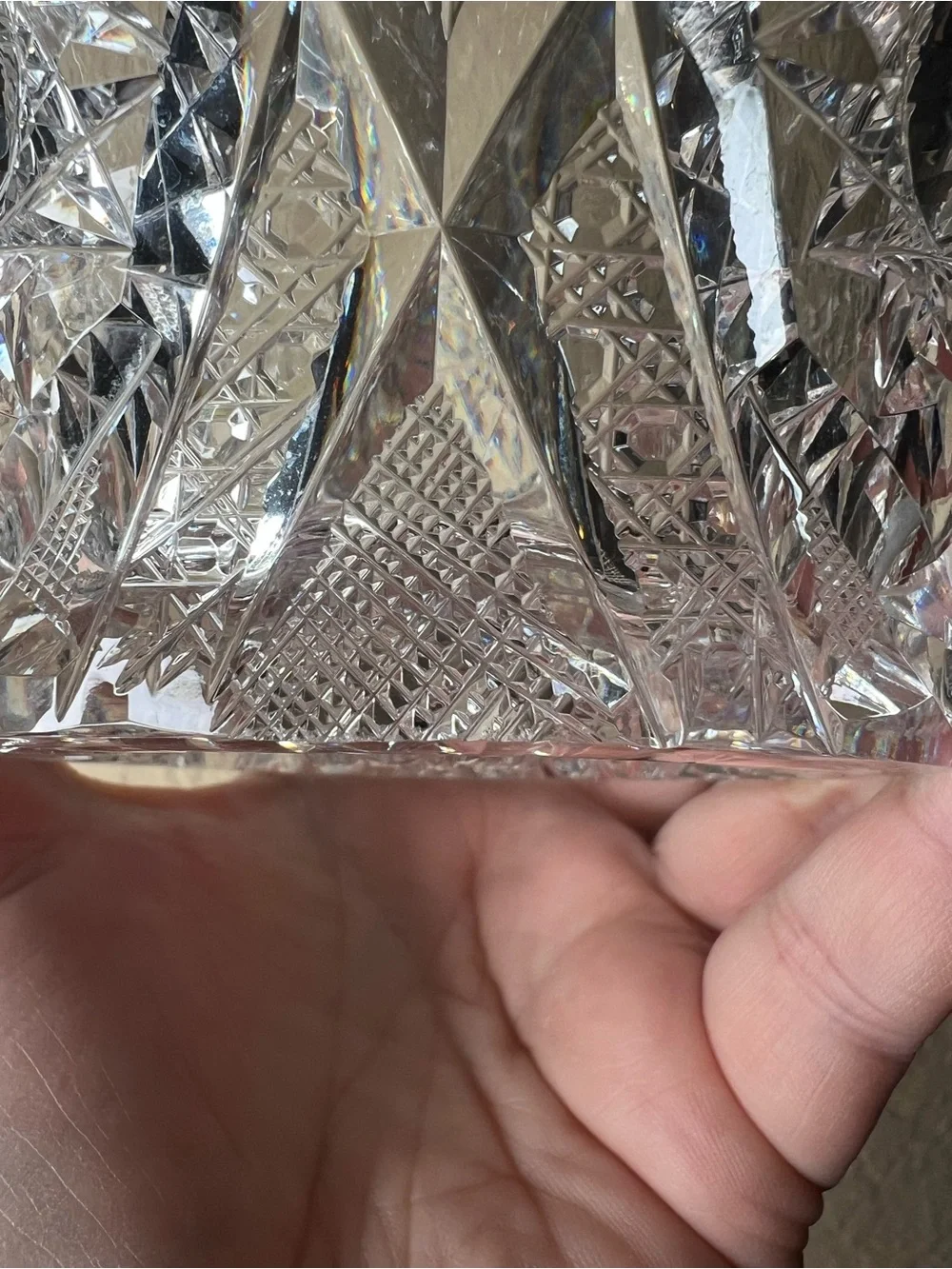 Vintage American Brilliant Style Cut Crystal Bowl, Deep Cut Glass Starburst Bowl